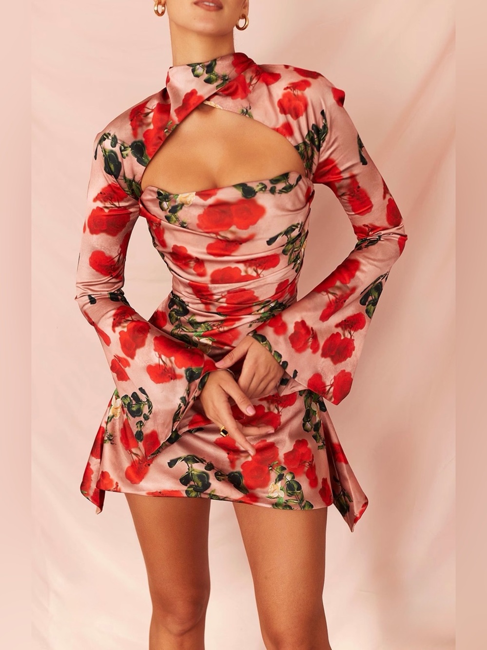 House of CB TOIRA Rose Print Draped Corset Dress